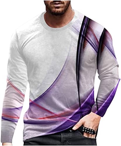 Camisas masculinas de manga comprida Casual Round Neck Classic Pullover Line 3D Blushs de camiseta de ajuste regular de ajuste
