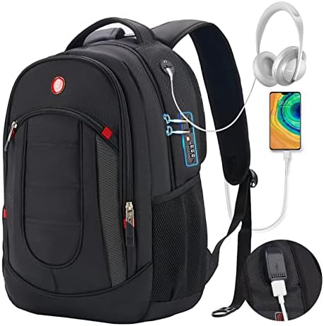 Mochila laptop omnpak de 15,6 polegadas para homens, bolsa de computador anti-roubo com porta de carregamento USB, mochila multifuncional resistente à água com compartimento de laptop, preto