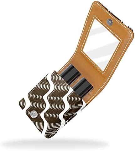 Caixa de batom oryuekan com espelho bolsa de maquiagem portátil fofa, bolsa cosmética, 3D Pattern Black Stripes Wave Art Modern