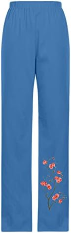 MTSDJSKF LEGLINGS CAPRI MULHERES, calças de linho de algodão confortáveis ​​de cintura alta de pernas largas com bolsos soltos para mulheres