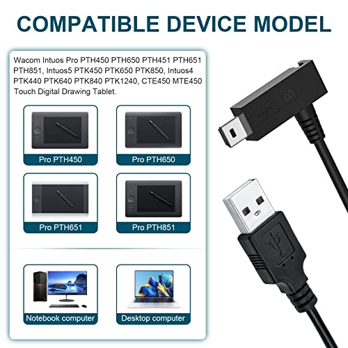 Arzweyk Cabo de carregamento de 6,5 pés, mini substituição de cabo de carregador de dados de dados USB para Wacom Intuos Pro PTH450