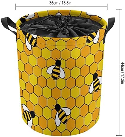 Nudquio Honey Abelhas cesta de lavanderia com tampa de fechamento de cordão e lida com o cesto de armazenamento para o escritório do quarto