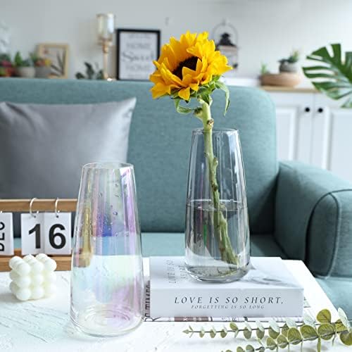 Vasos de vidro de flor de cucumi vasos de cristal cinza para peças centrais de 8,7 polegadas grandes vasos modernos de vidro transparente