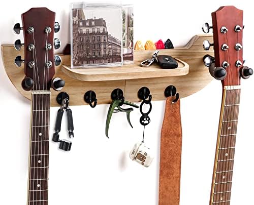 Montagem de parede de guitarra Homde com 2 gancho de borracha rotável, cabide de guitarra com suporte para picareta e prateleira