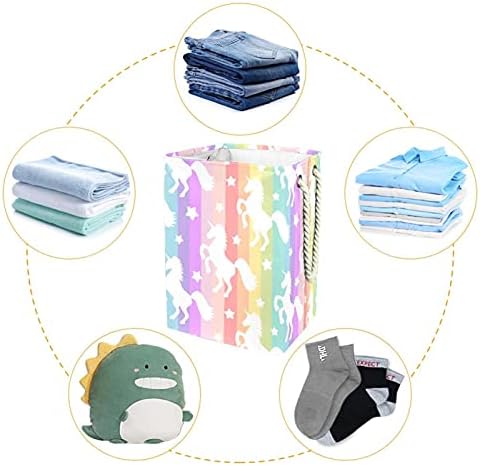 Estrelas unicórnios coloridos Padrão de pano cesto de pano embutido com suportes destacáveis ​​cesta de lavanderia com alças