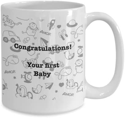 9701346 caneca de 15 onças - chá de bebê - bebê recém -nascido - parabéns, sua primeira xícara de caneca de café ou chá - para