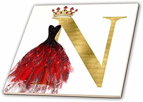 Imagem do vestido vermelho 3drose de jóias Imagem da coroa do monograma de ouro n - ladrilhos