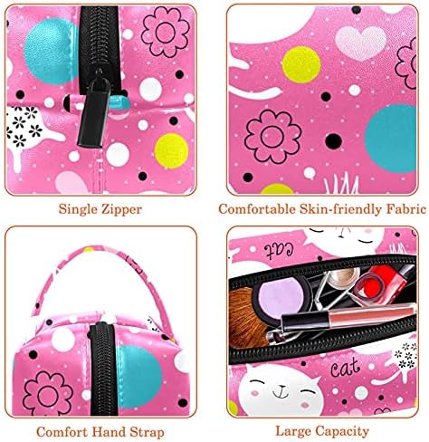 Bolsa de maquiagem bolsa de bolsa de bolsa cosmética espaçosa com zíper para mulheres e meninas padrão de gato floral fofo