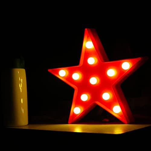 Luzes noturnas de sinais de estrela vermelha, lâmpada de mesa em forma de luminária de luz LED de bateria para crianças para crianças, bebê, criança, presente de menina, quarto de viveiro, decoração de parede-estrela da noite