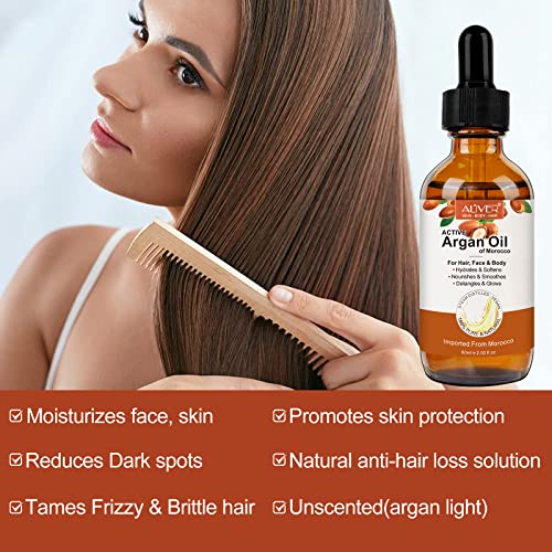 Óleo de Argan, óleo de argan marroquino puro para cabelos, tratamento para cabelos danificados e pele seca, óleo prensado
