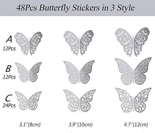 48pcs decorações de borboleta, decalques de parede 3D Creatiee | adesivo de arte metálica, DIY/artesanal/removível/resistência