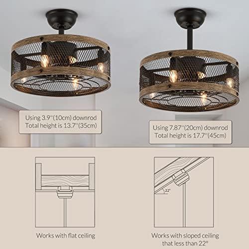 Apbeamlighting enxugueia o ventilador de teto de fazenda com luzes de controle remoto fã de teto rústico, fã fechado para o quarto da sala de estar de cozinha preto 18 '' ''