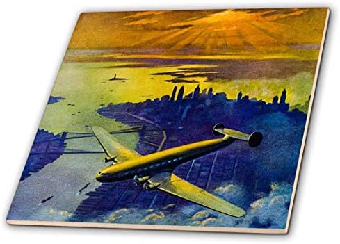 3drose 1930 Dawn of Aviation Over New York City American Flight American Flight Decorative Tiles, Ceramic, Clear