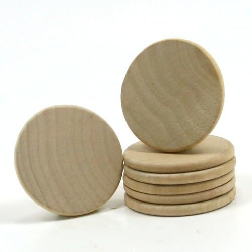Mylittlewoodshop pkg de 50 - disco de círculo redondo - 1 polegada de diâmetro com borda chanfrada e madeira inacabada de 1/8 polegada de espessura