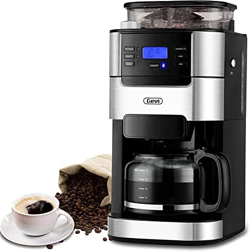 Mãe de café com gotejamento de 10 xícaras, Máquina de café automática Grind and Brew com moedor de café Burr embutido, modo de timer programável e manter uma placa quente, 1,5L de tanque de água de grande capacidade, 900W, preto