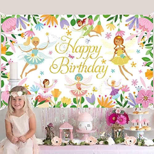 Fanda Birthday Party Beddrop Decoração de feliz aniversário fotografia cenário Floral Fairy Photography Background for Fairy Birthday