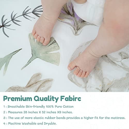 TCBUNNY 2 Pack Premium Folhetos de berço premium para colchão de berço padrão - algodão ultra macio, coelho elegante e padrão de jardim, seguro e confortável para bebê, meninos e meninas, 28 x 52