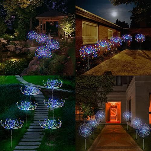 Luzes de jardim solar Decoração ao ar livre, 3 pacote 360 ​​LED Fireworks Lights Impermeável 8 Modos Starburst Lights