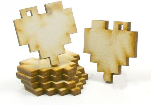 MyLittlewoodShop - PKG de 6 - Pixel de coração - 1-1/4 polegadas por 1-1/4 polegadas com 1 orifício de 1 2 mm de 1/8 polegada de madeira inacabada