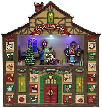 Decoração de Natal Casa do calendário do advento animada, decoração de mesa de Natal com luzes LED e música de Natal - adaptador