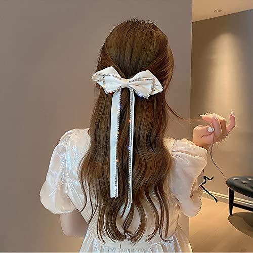 Cabelos de cabelo elegante de shinestones clipe de cabelo grande para meninas, fita longa borla com bandeira de cabeceira de cabeceira