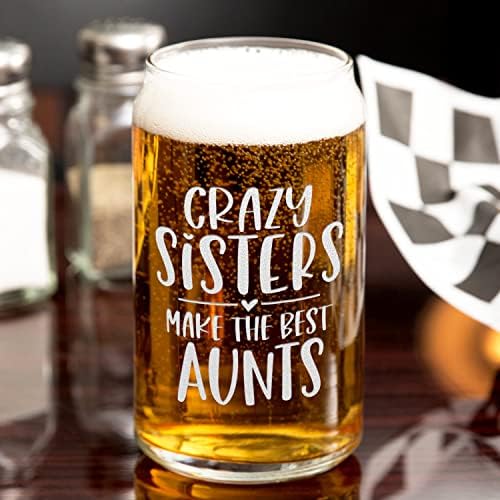 Tia Presentes Crazy Sisters Melhores tias gravaram 16 onças Cerveja de vidro Idéia de presente de aniversário para tia, anúncio de bebê, nova tia