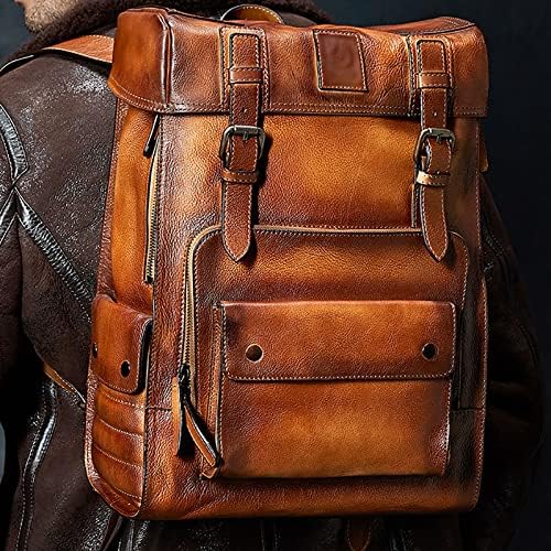 Mochila de couro Jynqr para homens de grande capacidade bolsa de ombro escolar vários bolsos laptop mochila mochila de viagem