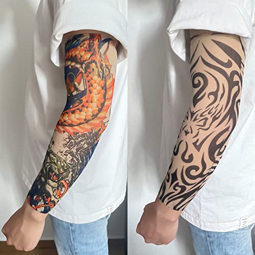 BULEFSEA 12PCS Mangas de braço de tatuagem temporária para homens Mulheres, protetor solar Mangas de braço de elasticidade macia Luvas