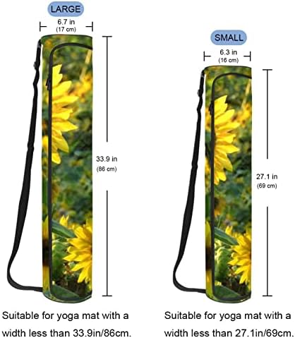 Bolsa de transportadora de tapete de ioga com alça de ombro Planta de Bloom Amarelo de Campa de Girassol, 6,7x33.9in/17x86