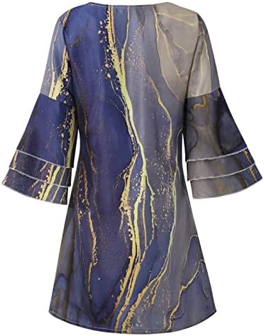 Vestido de manga curta nokmopo para mulheres Midi Length Moda Temperamento elegante decote em V impressa em V 3/4 Mini