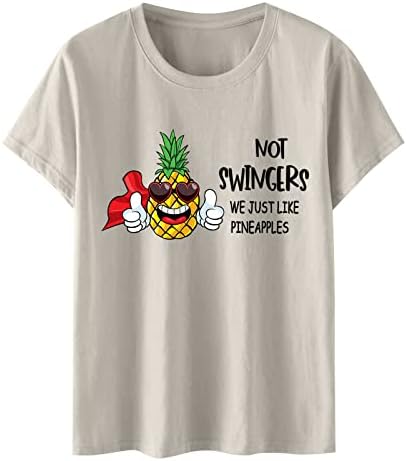 Tampas de verão de tamanho grande para mulheres, fofo abacaxi estampado férias de verão de manga curta camisetas casuais camisetas gráficas