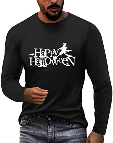 Halloween Tops for Men Crew Neck Vintage Athletic Long Sheeve Tees Leopard Pumpkin Casual Sheeve Pullover TE06