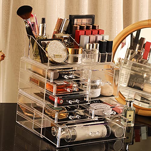 CQ Acrílico Clear Makeup Storage Organizer Gavetas Cuidados com a pele x Caixa de armazenamento empilhável de exibição de grandes