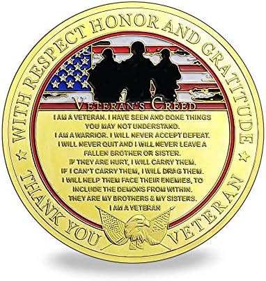 Veteranos militares Creed Challenge Coin, obrigado por seus veteranos de serviço são meus irmãos, presente de moedas militares