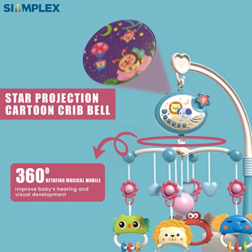 Simmplex Baby Crib Mobile com luzes e música - Musical Mobile Toy for Bassinet - Pack n Play Bermery Mobile Toy para meninos e meninas
