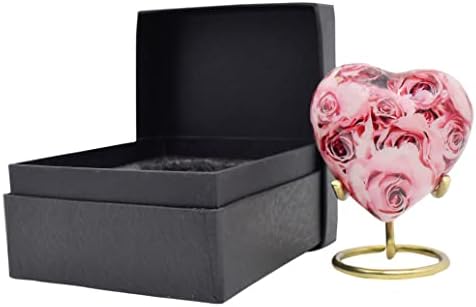 Bold & Divine Pink Rose Design Urna - Mini Cremação de Coração Urna com Stand & Premium Box - Pequena urna de lembrança
