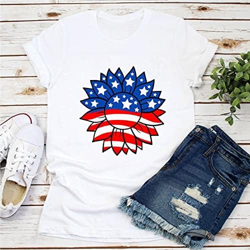 4 de julho camisetas camisetas para mulheres de manga curta túnica túnica American Flag Star