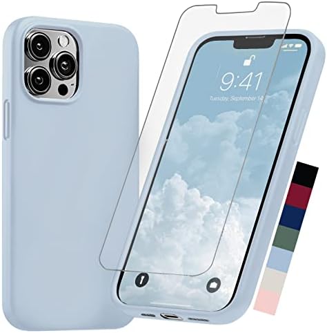 Alocase compatível com o iPhone 13 Pro Case Blue Blue Silicone com protetor de tela [Testado de Drop 6ft de 6 pés] Tampa de telefone protetora fina com forro de microfibra para mulheres e homens