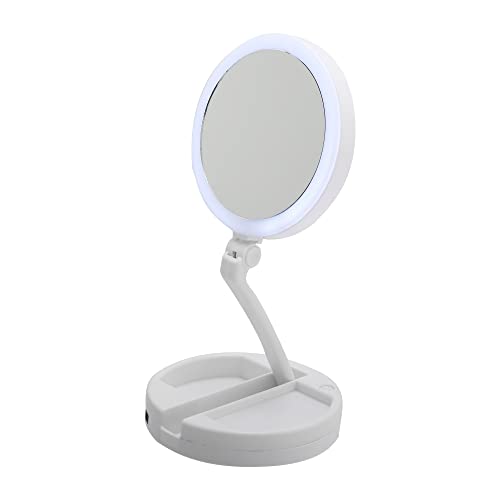 Espelho de maquiagem Vocoste com luzes, espelho de vaidade, espelho de ampliação de dupla face, recarregável com porta USB, branco