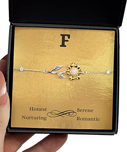 F - Primeira pulseira de significado inicial com cartão de mensagem do monograma, nome inicial do nome da joia que significa