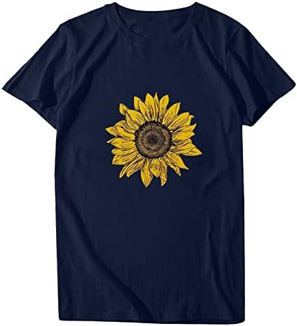 Camisas de girassol para mulheres moda verão 2023 camiseta básica de manga curta Tunica casual túnica vintage blusa solta