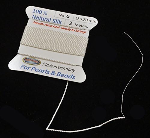 Buddy Baddy 0,7 mm Frea de cordão de seda branco natural com agulha presa - ideal para fabricação de jóias - 2m de comprimento