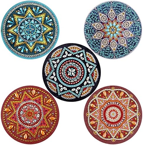 MWOOT 5 PCs Mandala Diamond Art Pintura Coasters Kits, Mandala Gem Art Arte Pasada montanhas -russas para suprimentos de
