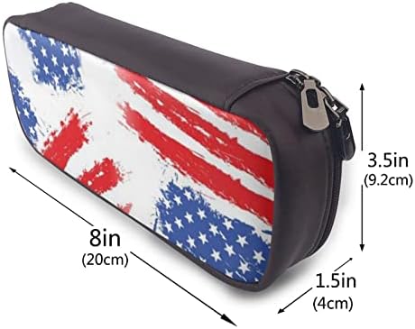 American Flag Lápis Caso Big Capacity Pen Storage Solder Caixa de couro de couro Organizador de papelaria com zíperes