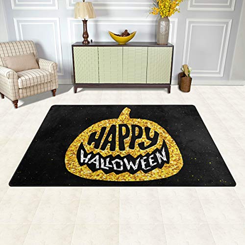 Tapete de área de Halloween feliz Alaza, capacho de tapete de piso de abóbora glitter dourado para o dormitório de jantar de jantar de jantar decoração de quarto 31x20 polegadas