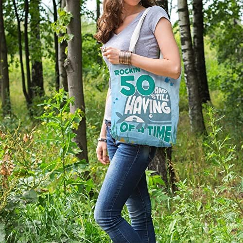 Bang Tidy Roupas 50º Presentes de aniversário para homens - Rockin 50 Funny Canvas Tote Shopper Bags