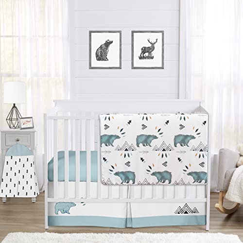 Sweet jojo projeta ardósia azul e branco de arte de parede de impressão de sala de sala para bebê, berçário e crianças para a coleção de aquarela da montanha de urso - conjunto de 4 - sonho grande, não acorde o urso
