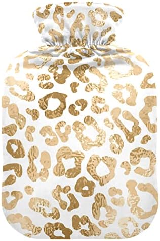 Garrafas de água quente com capa de saco de água quente de leopardo dourado para alívio da dor, compressão a frio quente, pacote quente de 2 litros