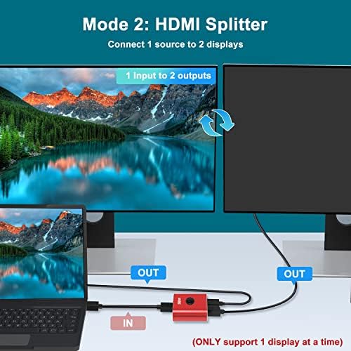 Switch HDMI, 4K@60Hz HDMI Splitter, Switcher HDMI 2 em 1 out, Switch HDMI Splitter, Sgeyr Red Aluminium HDMI 2.0 Switch bidirecional,