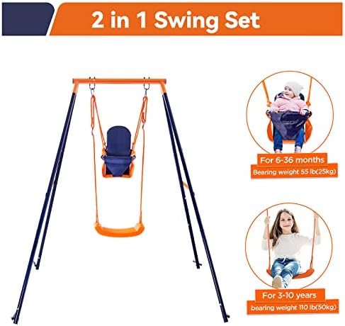 Fdirect 2 em 1 Design Swing Swing Set com crianças que cultivam altura ajustável, suporte de balanço para a maior parte do assento de balanço da criança, Swingset Outdoor para crianças